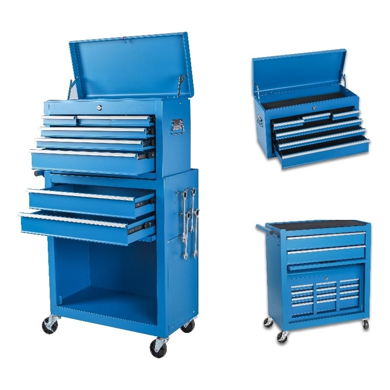 Auro Nest Home Tool Chest 8-Drawer Rolling Tool Storage Cabinet in Blue