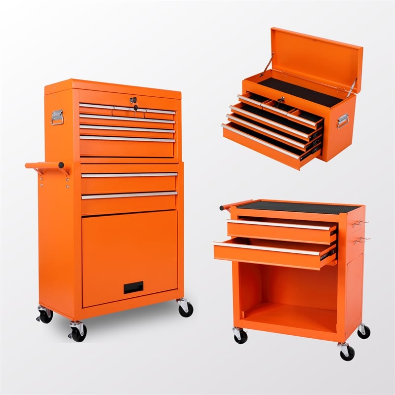 Auro Nest Home Tool Chest 8-Drawer Rolling Tool Storage Cabinet in Organe