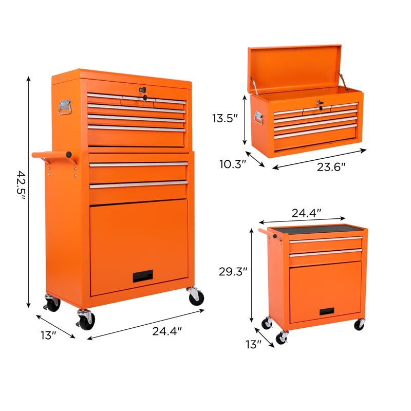 Auro Nest Home Tool Chest 8-Drawer Rolling Tool Storage Cabinet in Organe