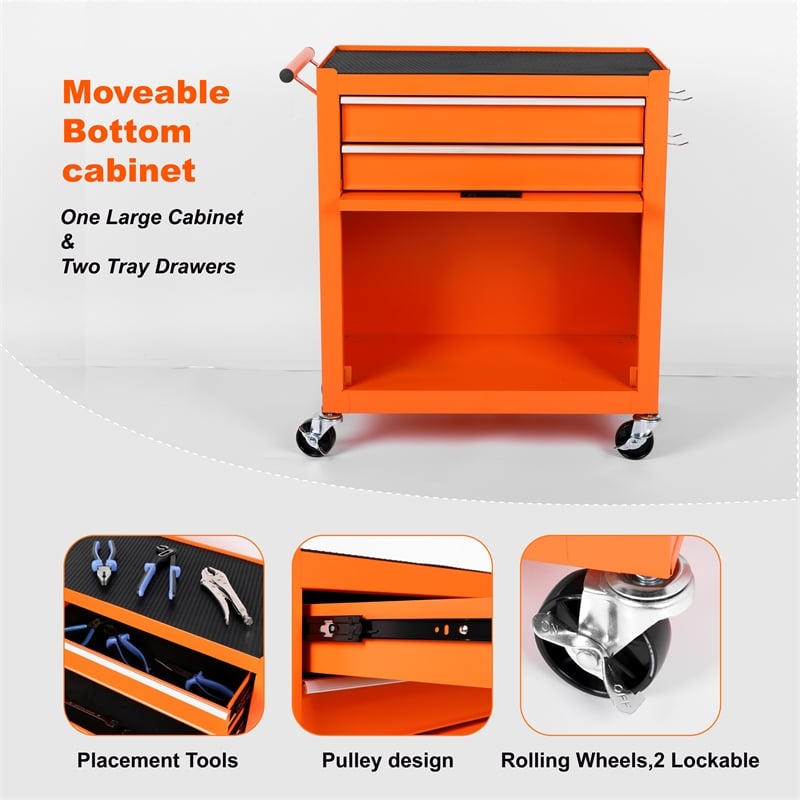 Auro Nest Home Tool Chest 8-Drawer Rolling Tool Storage Cabinet in Organe