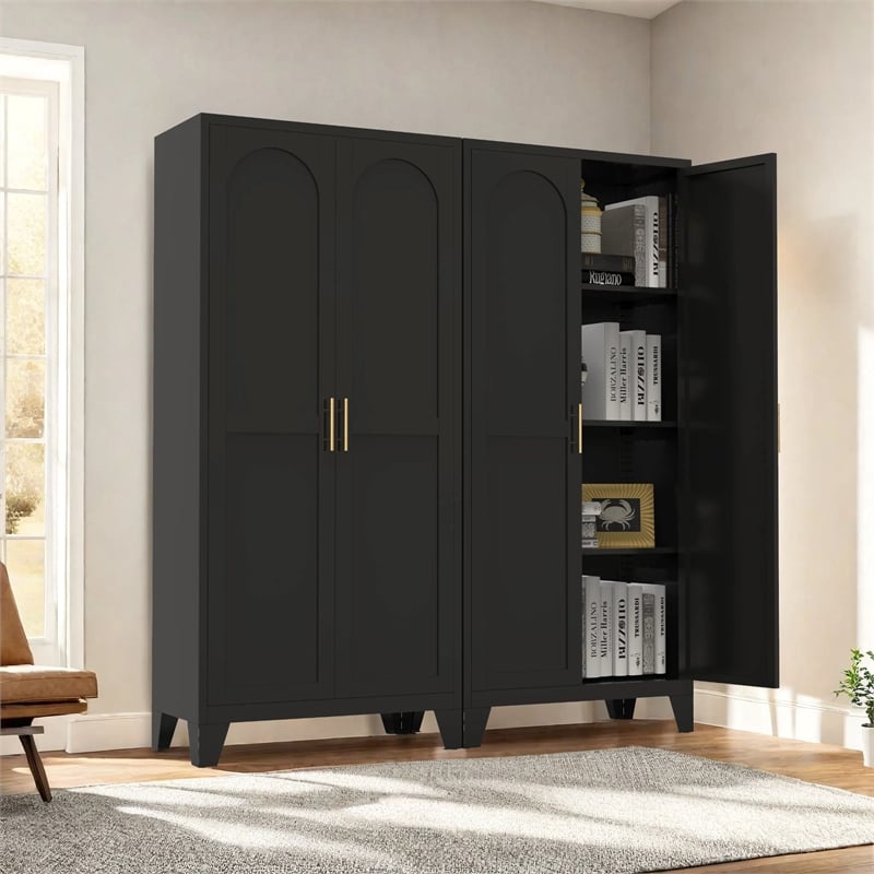 Auro Nest Home 61'' 2 Shapely Doors Metal Storage Cabinet in Black