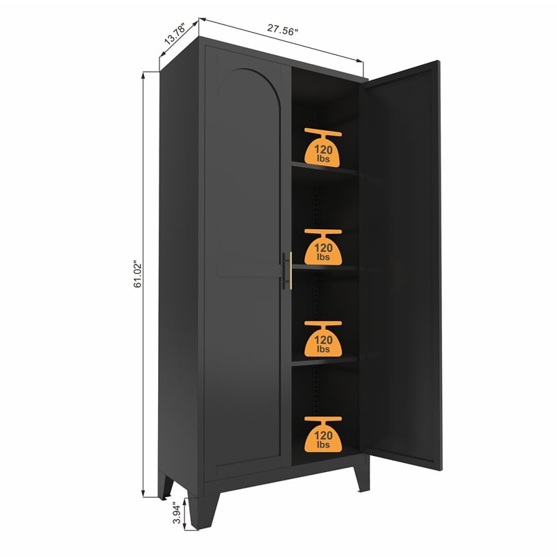 Auro Nest Home 61'' 2 Shapely Doors Metal Storage Cabinet in Black