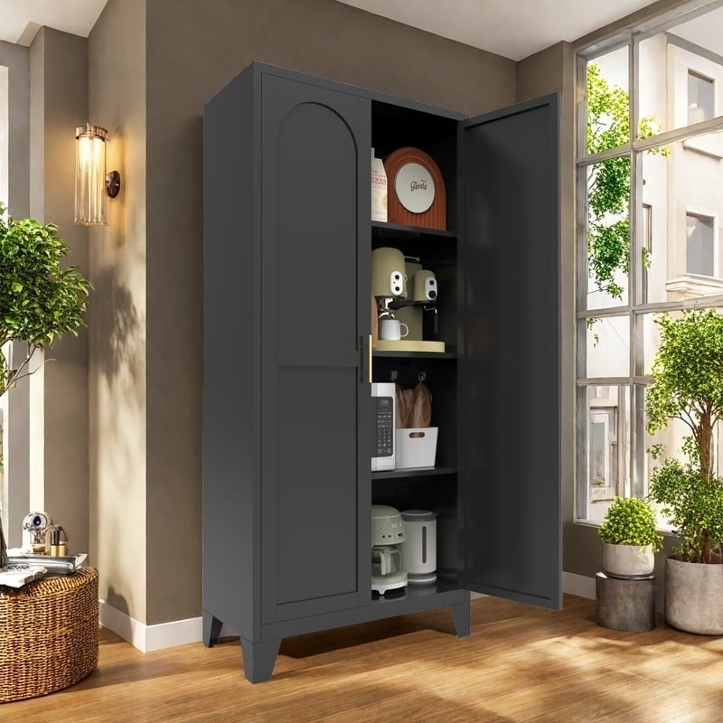 Auro Nest Home 61'' 2 Shapely Doors Metal Storage Cabinet in Black