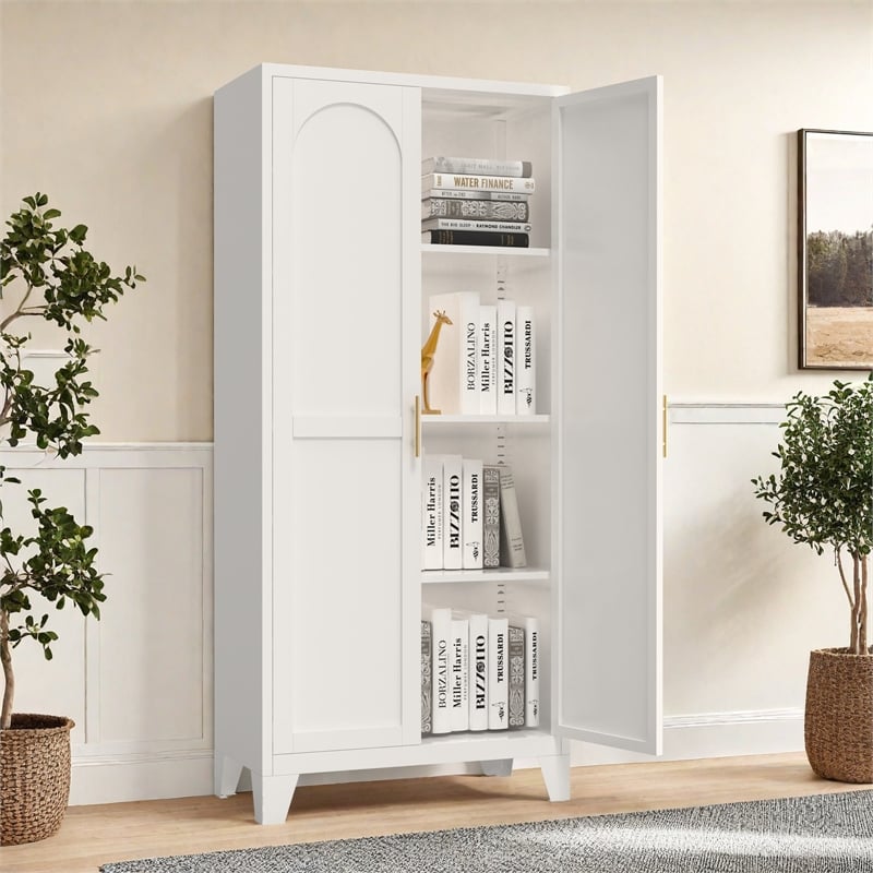 Auro Nest Home 61'' 2 Shapely Doors Cabinet Metal Storage Cabinet in White