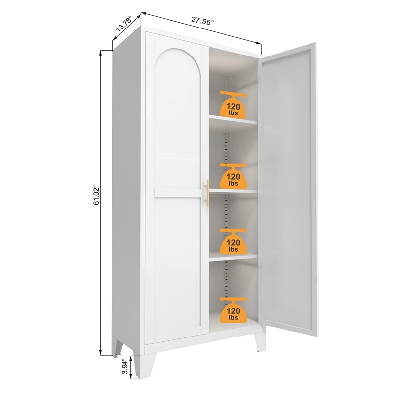 Auro Nest Home 61'' 2 Shapely Doors Cabinet Metal Storage Cabinet in White