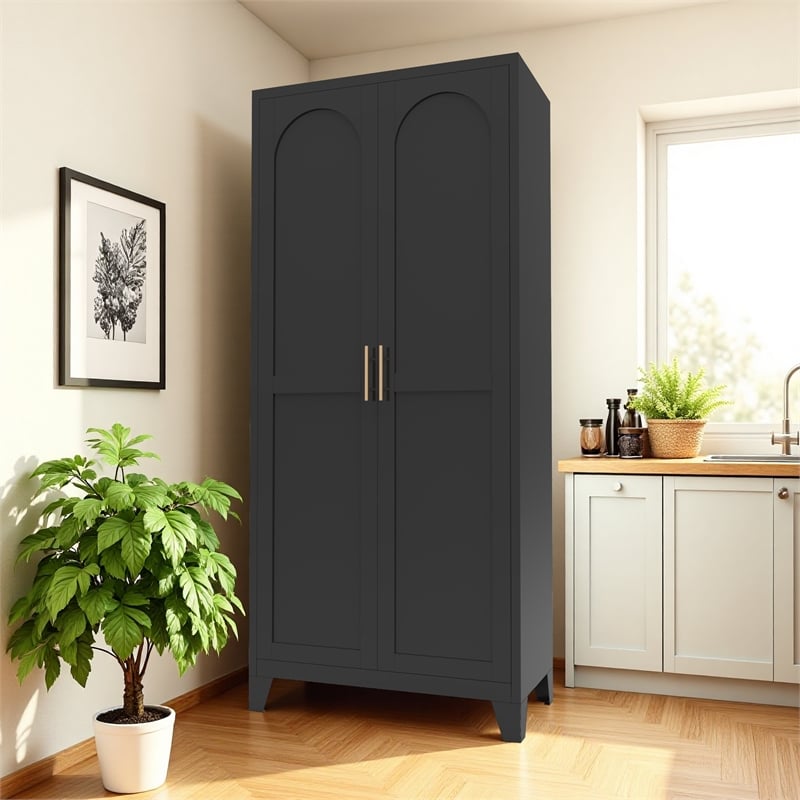 Auro Nest Home 71'' 2 Shapely Doors Storage Cabinet in Black