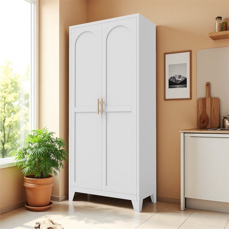 Auro Nest Home 71'' 2 Shapely Doors Metal Storage Cabinet in White