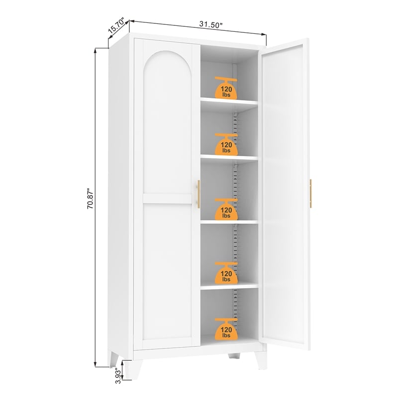 Auro Nest Home 71'' 2 Shapely Doors Metal Storage Cabinet in White