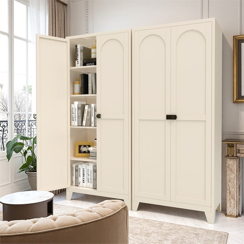 Auro Nest Home 71'' 2 Shapely Door With Lock Metal Storage Cabinet in Beige