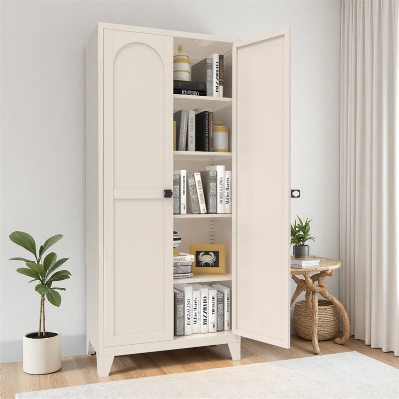 Auro Nest Home 71'' 2 Shapely Door With Lock Metal Storage Cabinet in Beige
