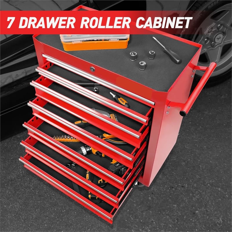 Auro Nest Home Rolling Tool Chest with 7-Drawer Tool Box in Red