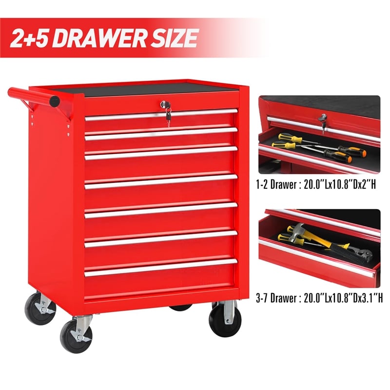 Auro Nest Home Rolling Tool Chest with 7-Drawer Tool Box in Red