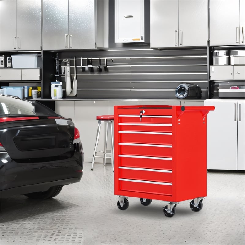 Auro Nest Home Rolling Tool Chest with 7-Drawer Tool Box in Red