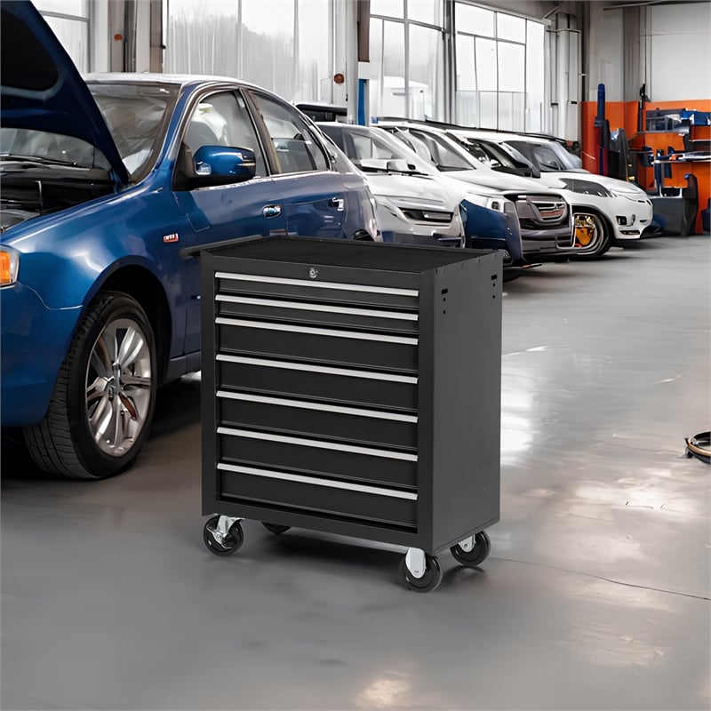 Auro Nest Home Rolling Tool Chest with 7-Drawer Tool Box in Black