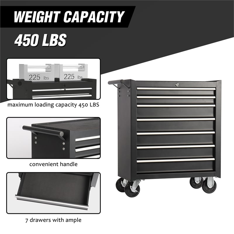 Auro Nest Home Rolling Tool Chest with 7-Drawer Tool Box in Black
