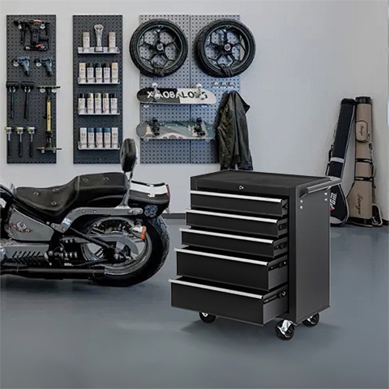 Auro Nest Home 5-Drawer Rolling Tool Chest w/Lock & Key in Black