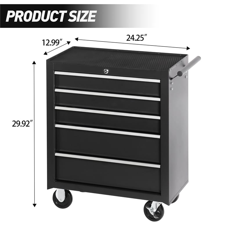 Auro Nest Home 5-Drawer Rolling Tool Chest w/Lock & Key in Black