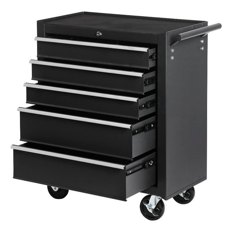 Auro Nest Home 5-Drawer Rolling Tool Chest w/Lock & Key in Black