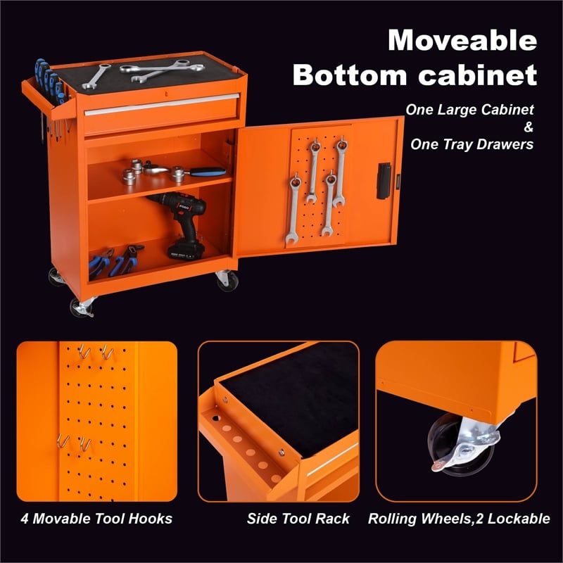Auro Nest Home Tool Chest 5-Drawer Rolling Tool Storage Cabinet in Orange