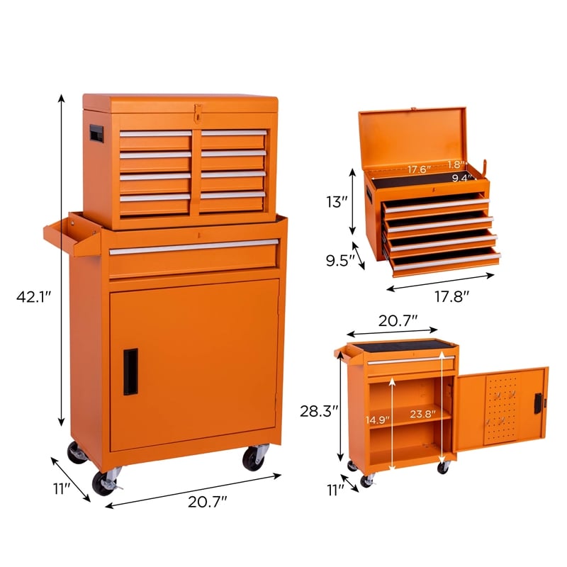 Auro Nest Home Tool Chest 5-Drawer Rolling Tool Storage Cabinet in Orange