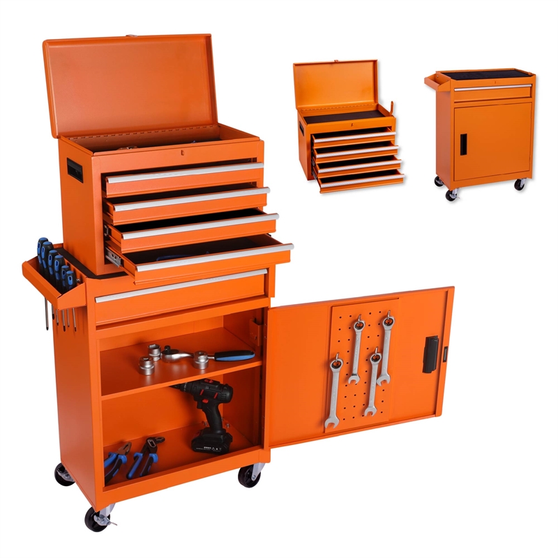 Auro Nest Home Tool Chest 5-Drawer Rolling Tool Storage Cabinet in Orange