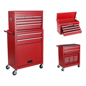 Auro Nest Home Tool Chest 8-Drawer Rolling Tool Storage Cabinet in Red