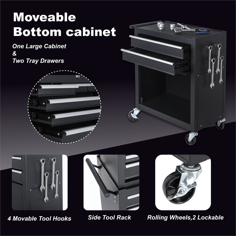 Auro Nest Home 8-Drawer Rolling Tool Storage Cabinet in Black
