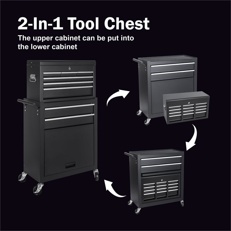 Auro Nest Home 8-Drawer Rolling Tool Storage Cabinet in Black