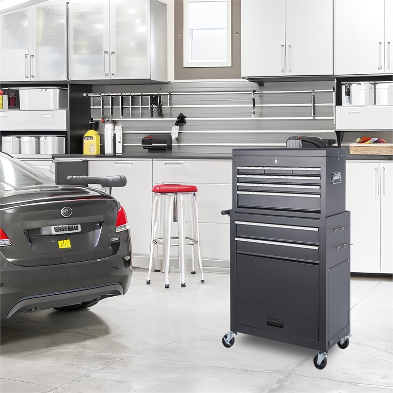 Auro Nest Home 8-Drawer Rolling Tool Storage Cabinet in Black