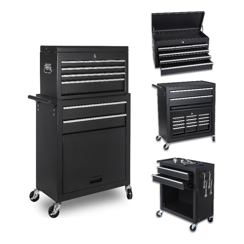 Auro Nest Home 8-Drawer Rolling Tool Storage Cabinet in Black