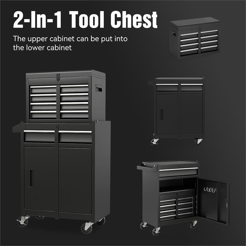 Auro Nest Home Tool Chest 5-Drawer Rolling Tool Storage Cabinet in Black