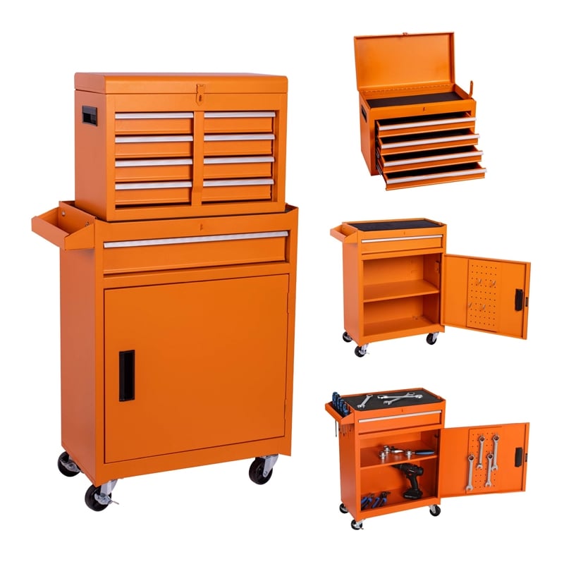 Auro Nest Home Tool Chest 5-Drawer Rolling Tool Storage Cabinet in Orange