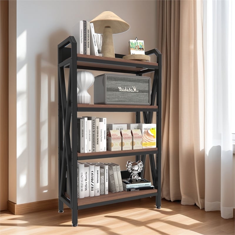 56.30'' 4-Level Metal and Wooden Bakers Rack Storage shelves in Black