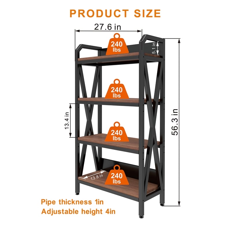 56.30'' 4-Level Metal and Wooden Bakers Rack Storage shelves in Black