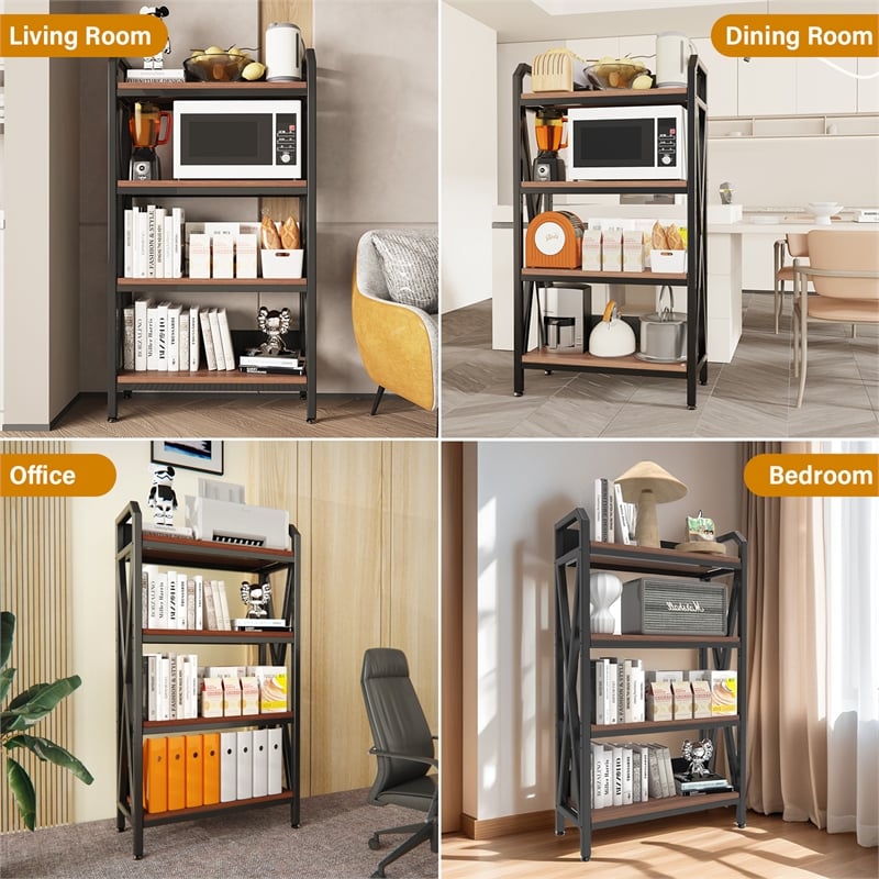 56.30'' 4-Level Metal and Wooden Bakers Rack Storage shelves in Black
