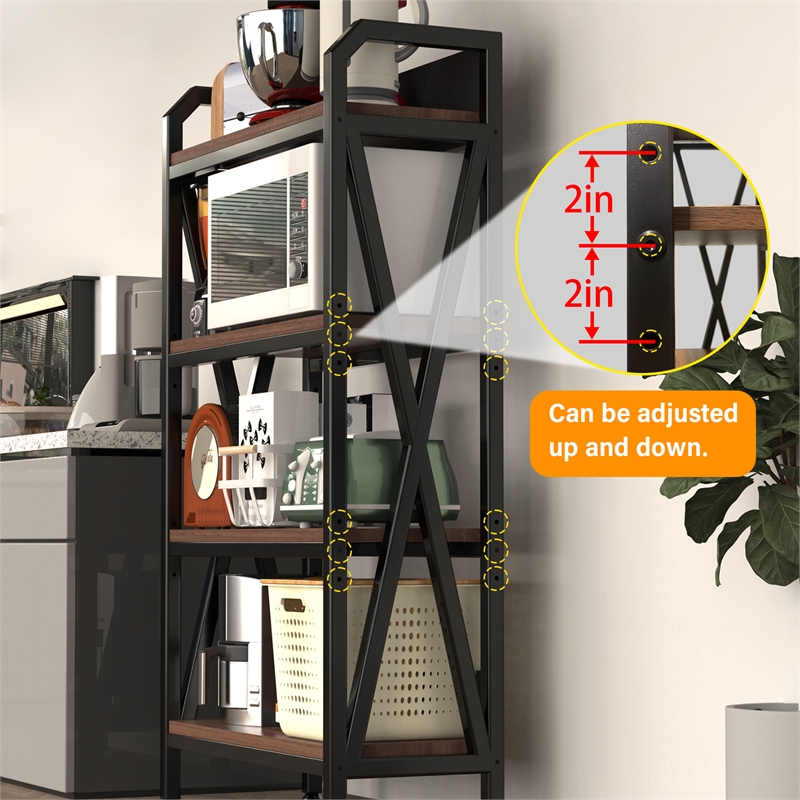 56.30'' 4-Level Metal and Wooden Bakers Rack Storage shelves in Black