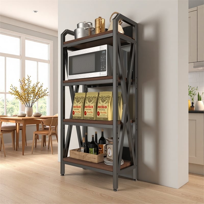 56.30'' 4-Level Storage Shelves Mental and Wooden Bakers Rack in Black