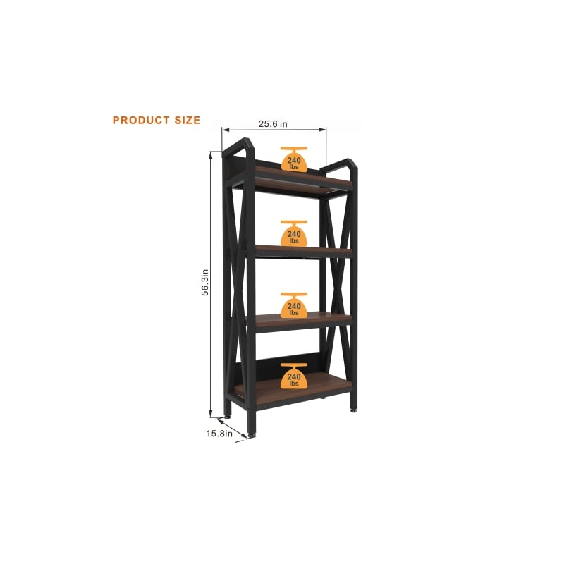 56.30'' 4-Level Storage Shelves Mental and Wooden Bakers Rack in Black