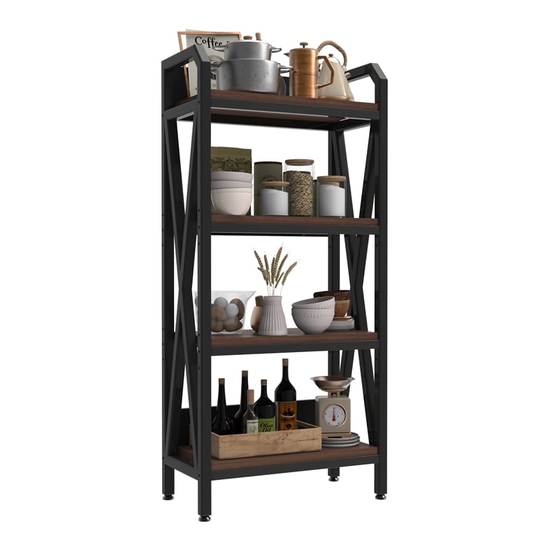 56.30'' 4-Level Storage Shelves Mental and Wooden Bakers Rack in Black