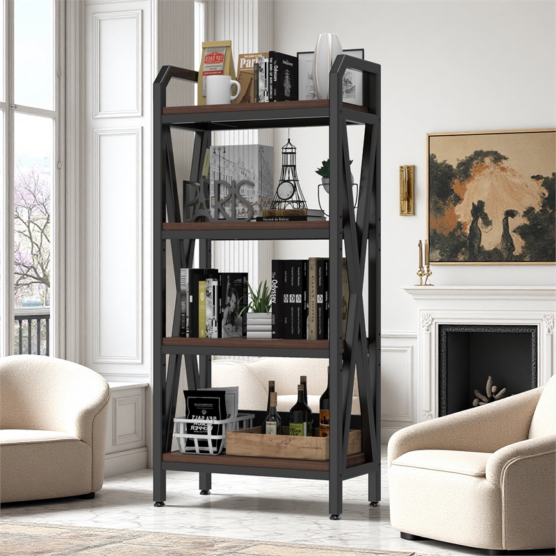 56.30'' 4-Level Storage Shelves Mental and Wooden Bakers Rack in Black
