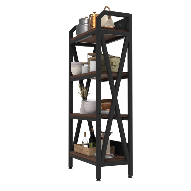 56.30'' 4-Level Storage Shelves Mental and Wooden Bakers Rack in Black