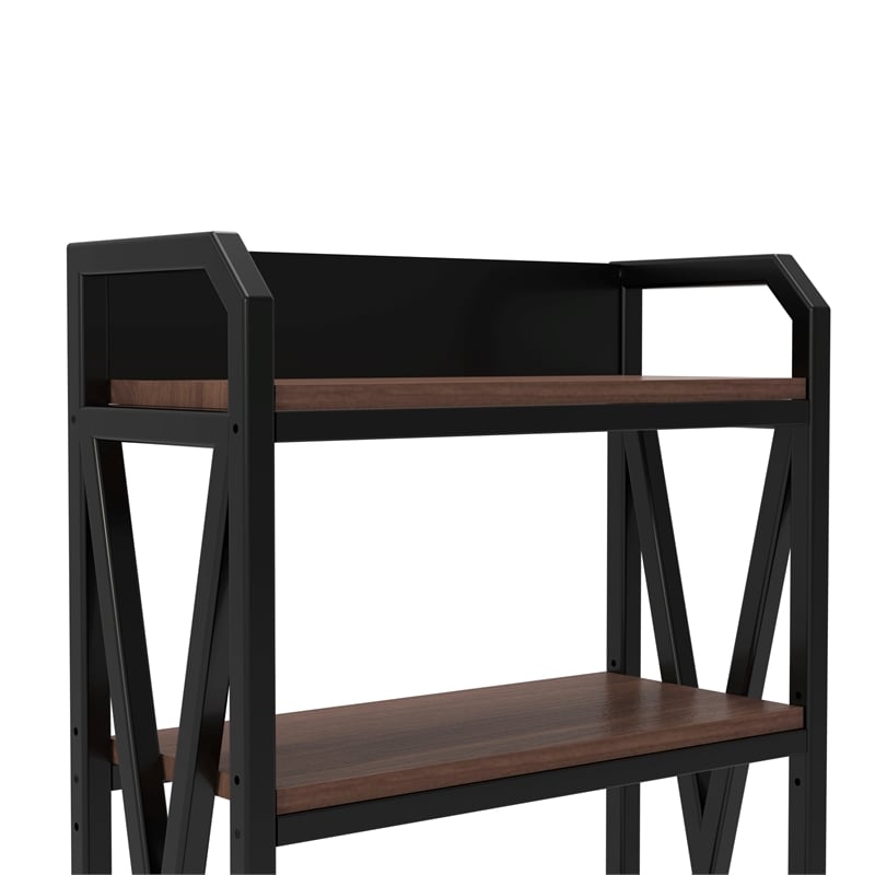 56.30'' 4-Level Storage Shelves Metal and Wooden Bakers Rack in Black