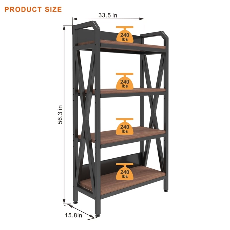 56.30'' 4-Level Storage Shelves Metal and Wooden Bakers Rack in Black