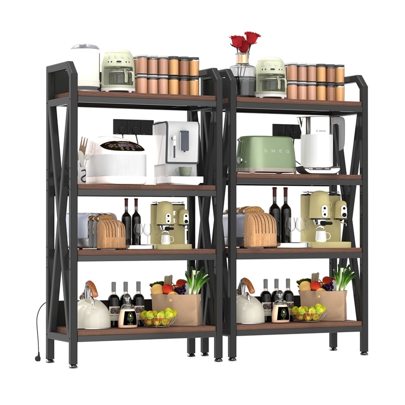 56.30'' 4-Level Storage Shelves Metal and Wooden Bakers Rack in Black
