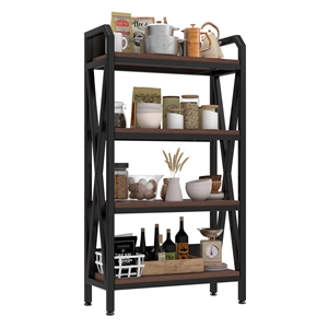 56.30'' 4-Level Storage Shelves Metal and Wooden Bakers Rack in Black