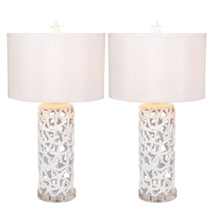 Lux Lighting Aloha Elegant Starfish White Table Lamps (Set of 2) 3-Way Switch