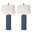 Lux Lighting Shutter Navy Blue Table Lamps USB port (Set of 2) - Resin