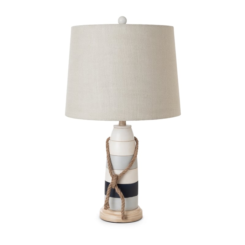 Lux Lighting Buoy Coastal Table Lamps White and Blue (Set of 2) 3-Way Switch