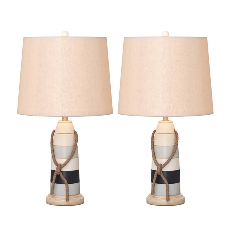 Lux Lighting Buoy Coastal Table Lamps White and Blue (Set of 2) 3-Way Switch