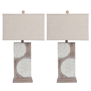 Lux Lighting Sand Dollar - 30&quot Resin Poly Table Lamp - Set of 2 - Natural